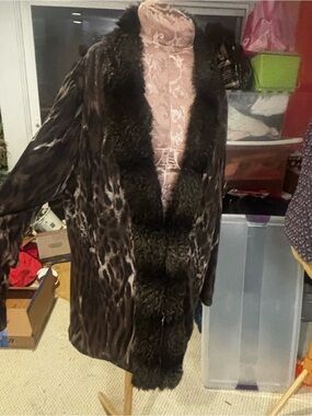 Faux Fur Trim Animal Print cardigan - Brown/Black